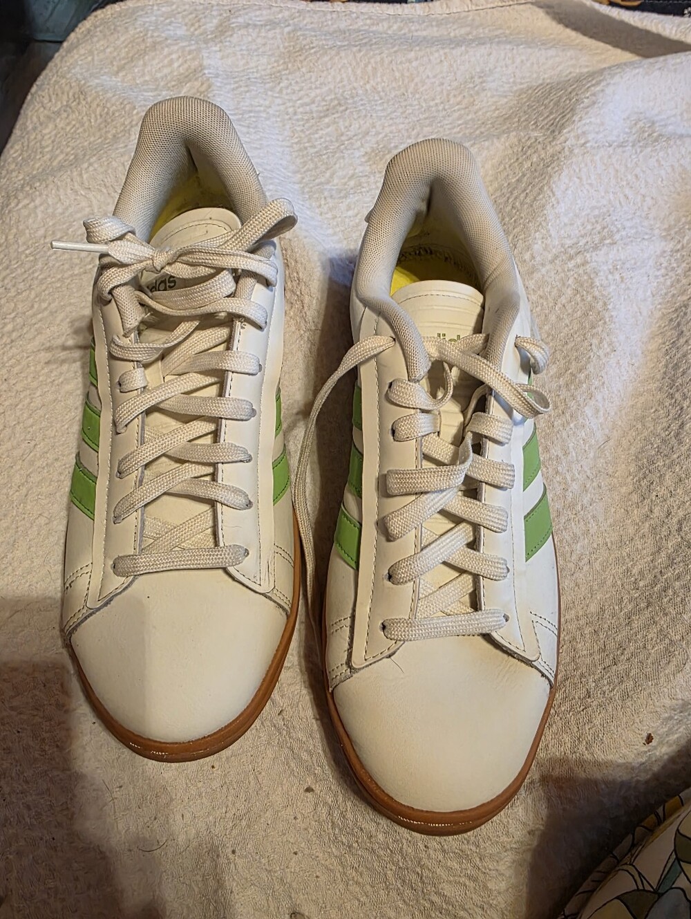 ADIDAS REALLY FUNWhite Sneakers with Lime Green Stripes